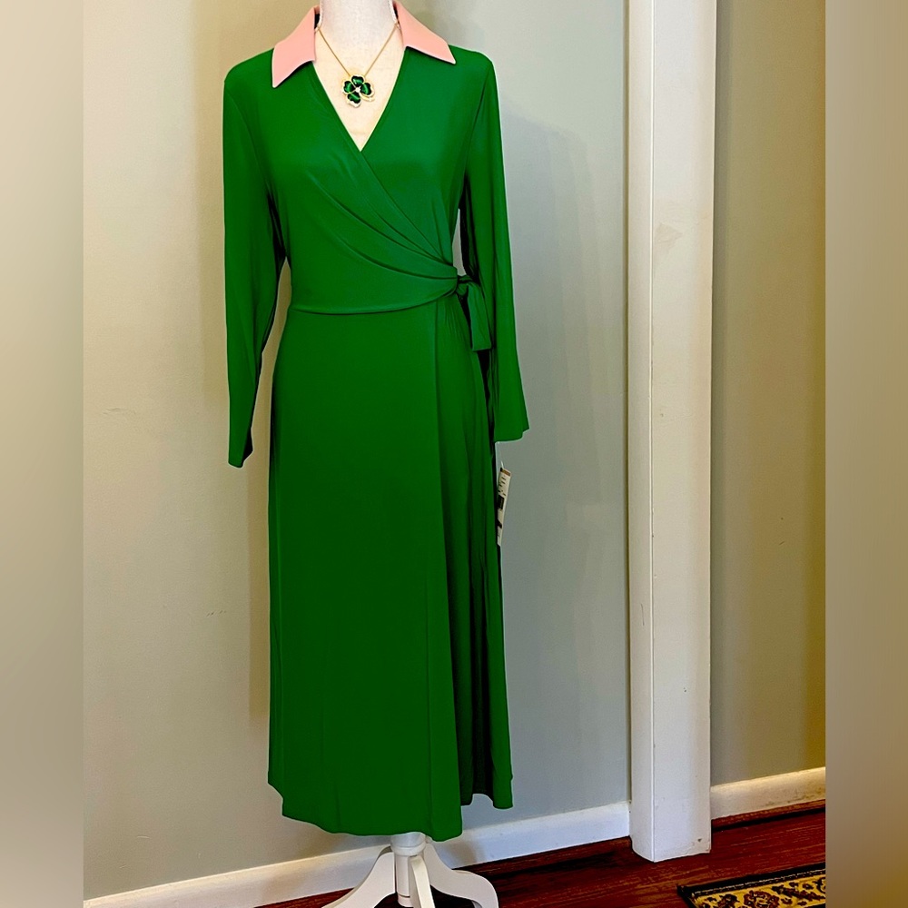 Happy St. Patrick’s Day! Stunning green faux wrap style jersey dress!